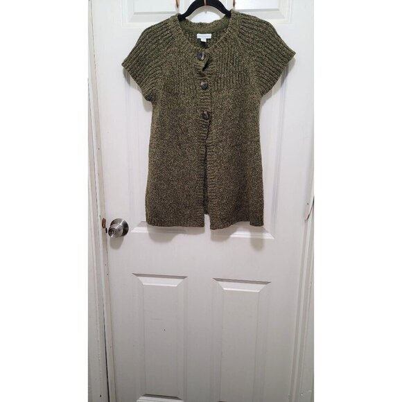Charter Club Womens Green Button-Up Knit Short Sleeve Cardigan Sweater Vest size - Picture 2 of 8